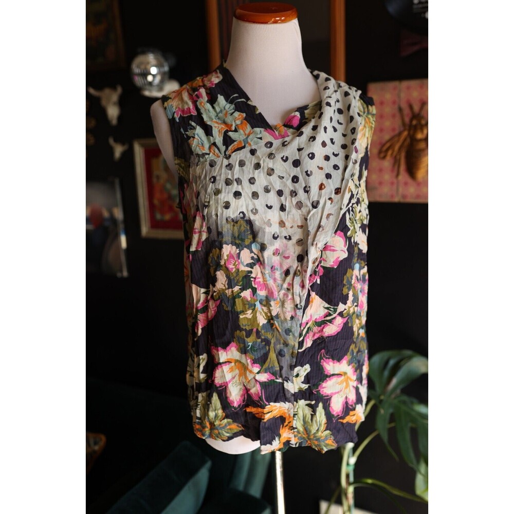 Soft Surroundings Flor De Pluma Floral Blouse Sleeveless Multi-Color Mixed Media
